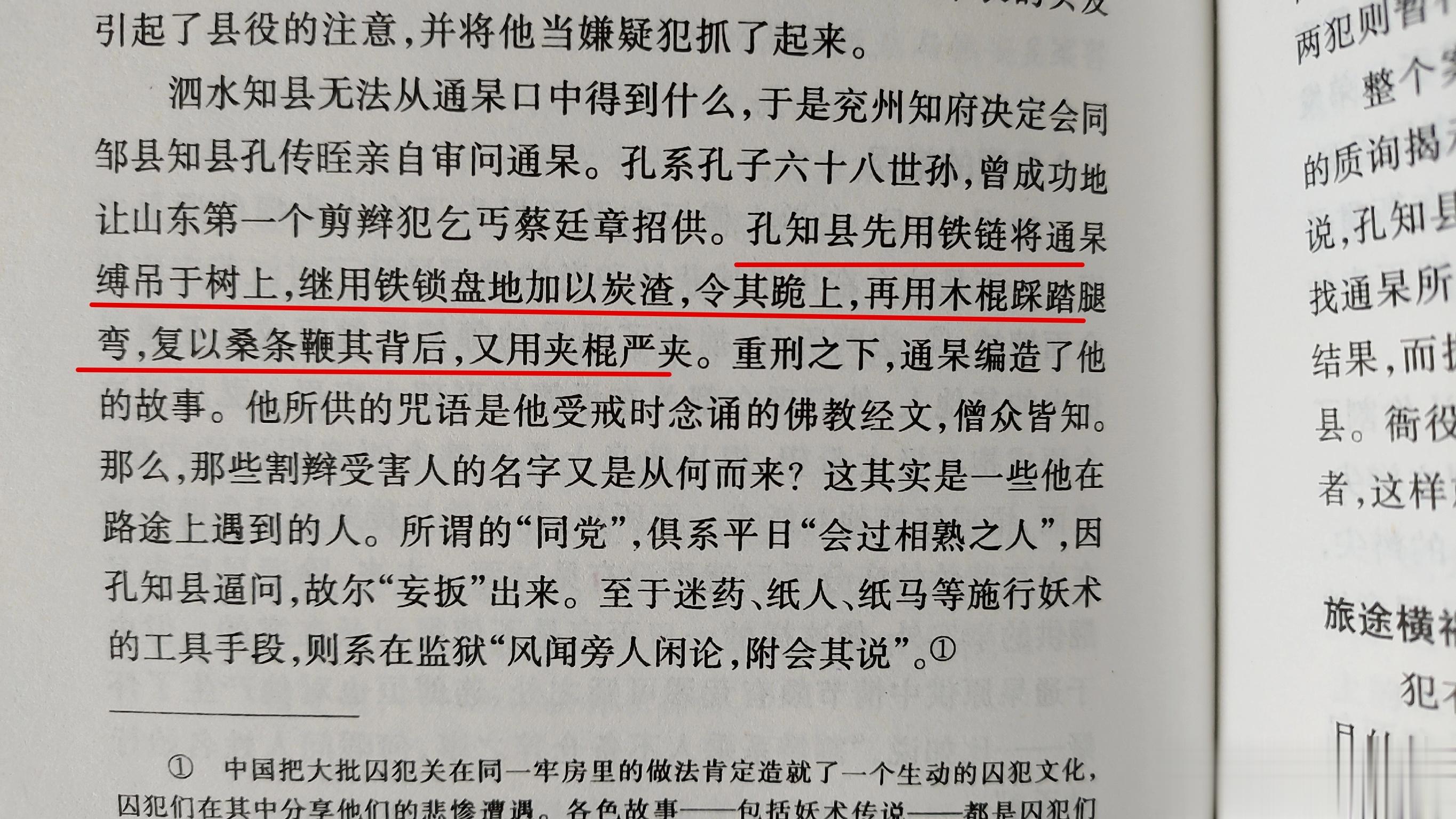 《叫魂》一书中记录的事，清朝乾隆时期一名清政府知县审讯一名和尚时如何动刑。先用铁