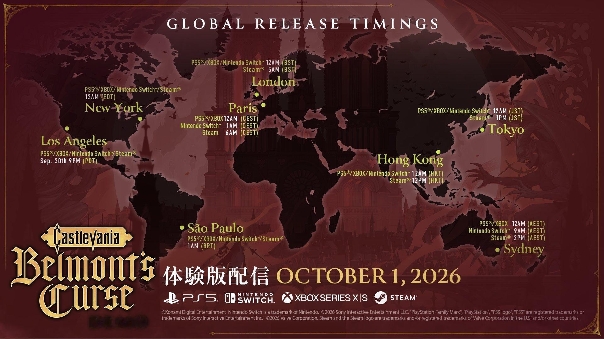 KONAMI新作《恶魔城：贝尔蒙特的诅咒》试玩版将于 10 月 1 日上线 Sw