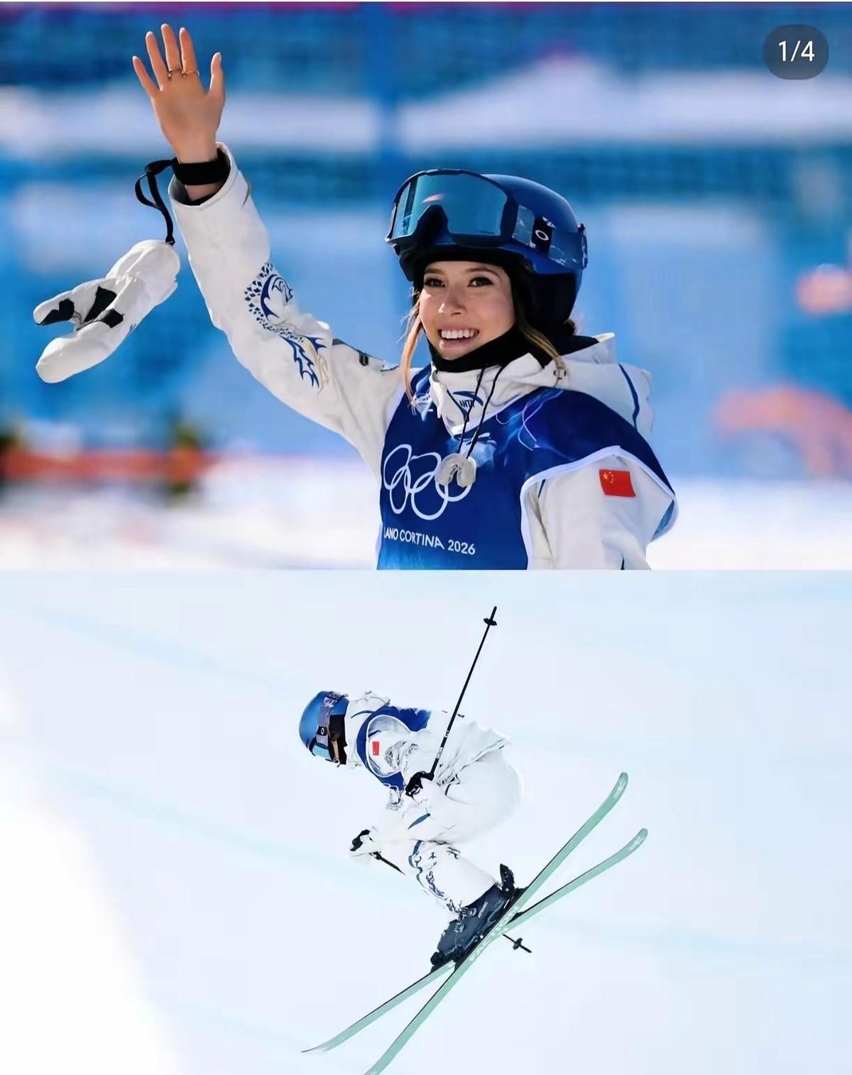 谷爱凌第一跳摔了，30分，倒数第一。
她站起来拍了拍雪。
第二跳，94.00分。