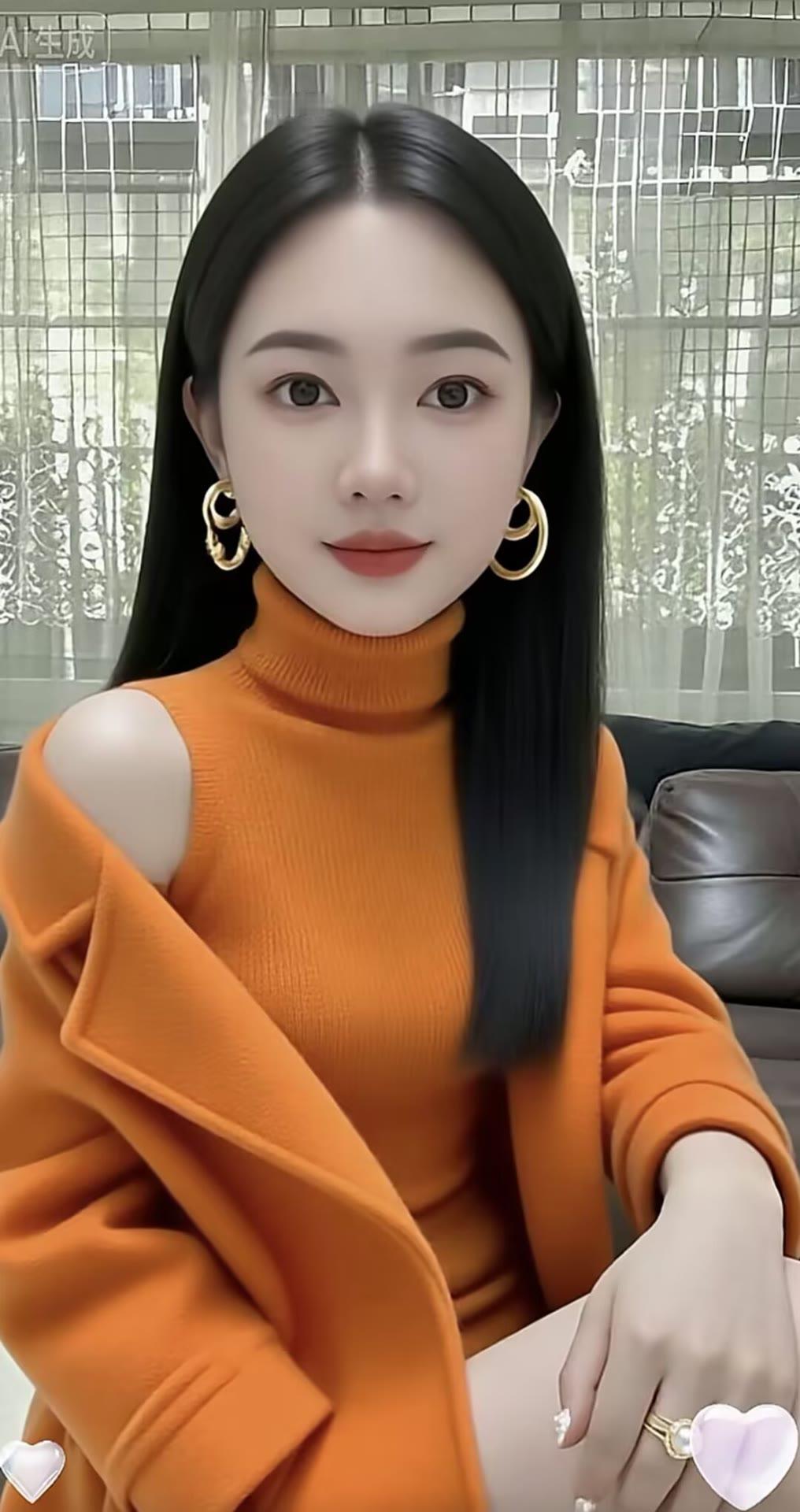 橘色毛衣搭配大耳环，简约又时尚！