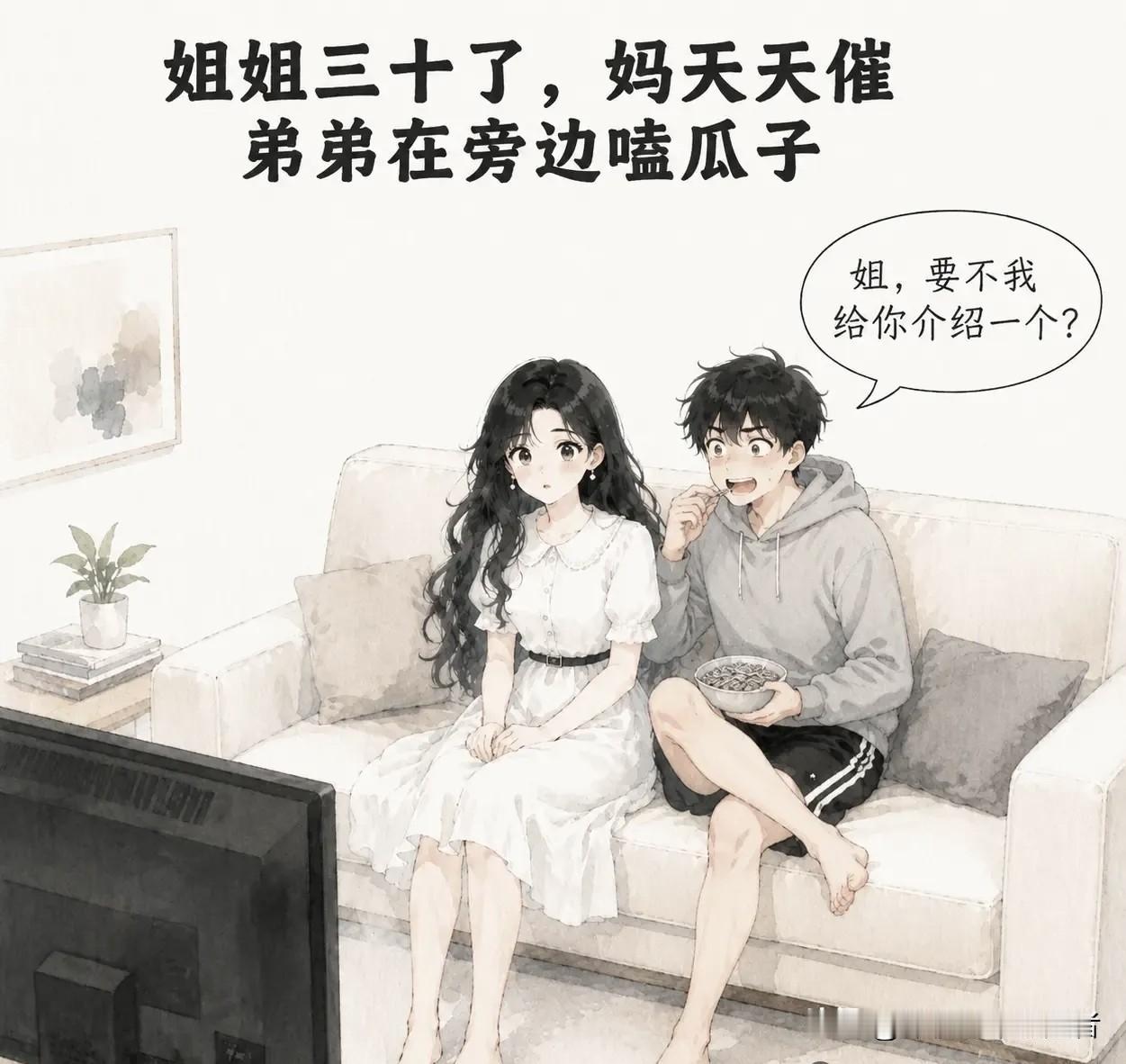 有趣的漫画推荐：姐姐三十了，妈天天催。弟弟在旁边嗑瓜子：“姐，要不我给你介绍一个