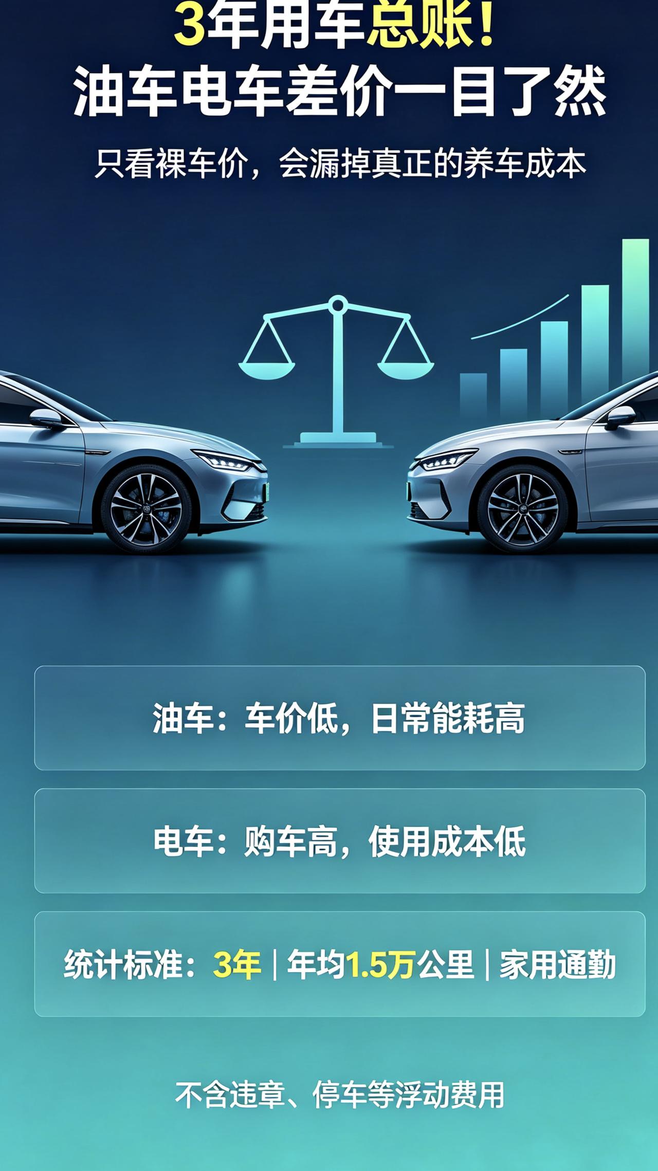 纠结燃油车和纯电车怎么选，不用听别人的建议，我们算一算开三年的全部开销，答案一目