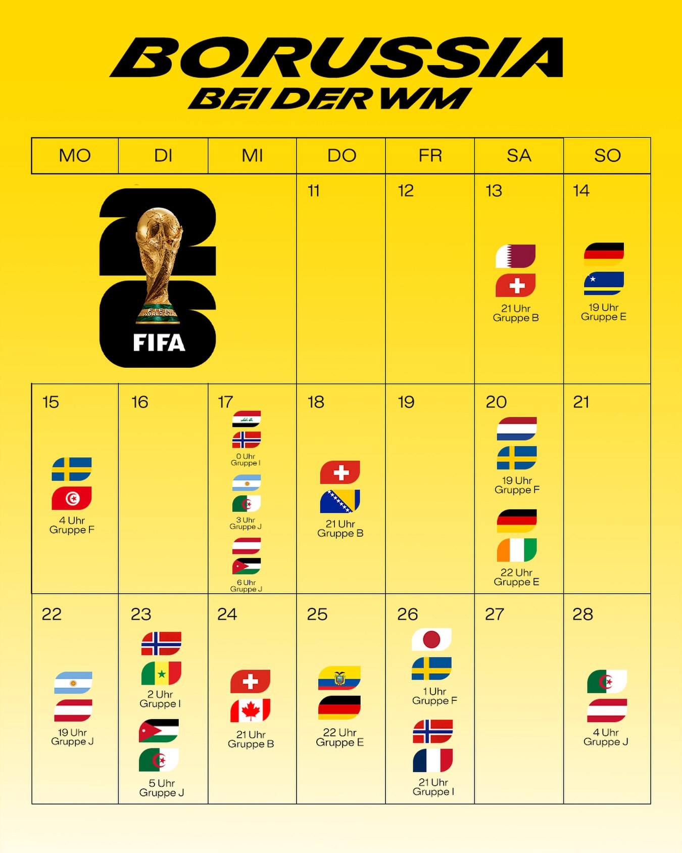 💛🖤黄黑国脚小组赛出场安排（以下为北京时间）👉🏟 第1轮6.14  卡塔