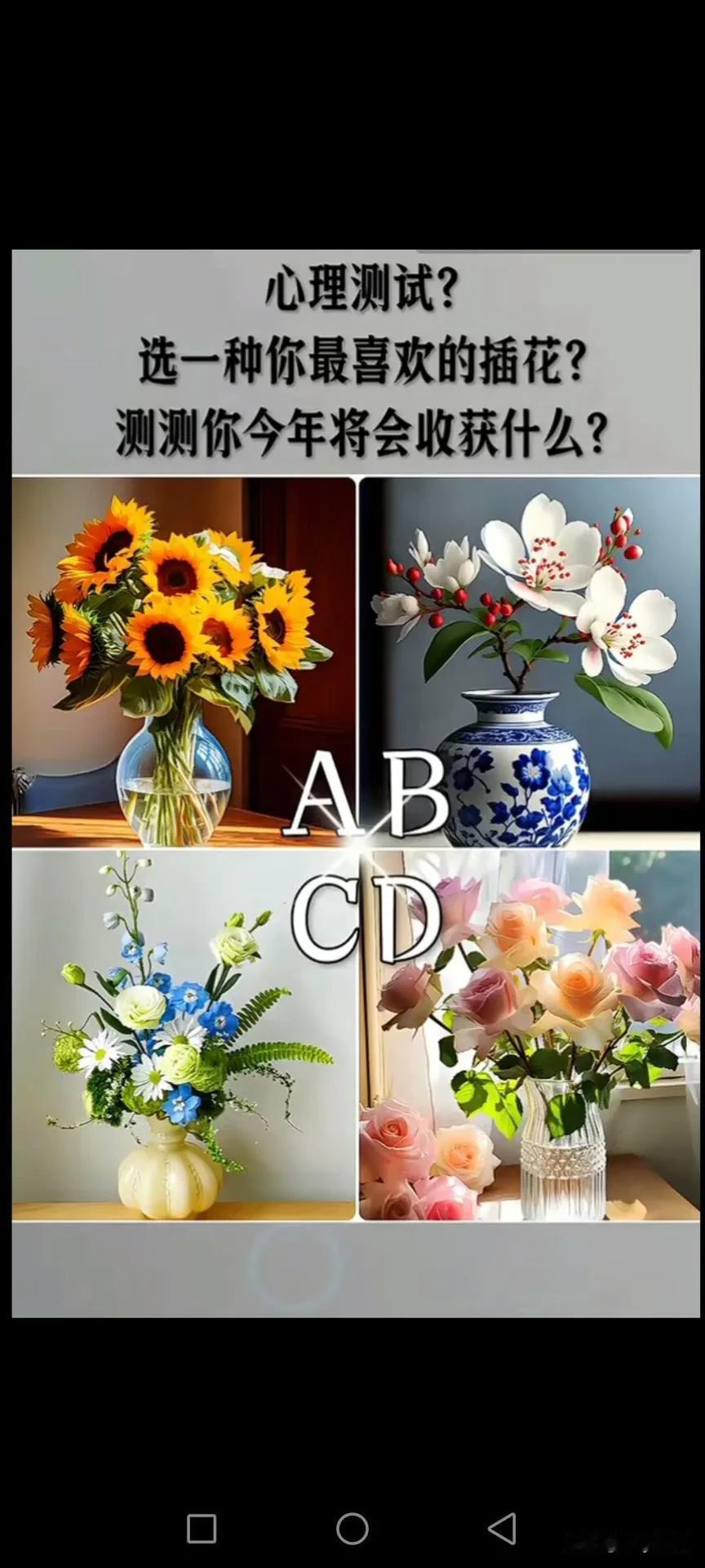 心理测试?
选一种你最喜欢的插花?测测你今年将会收获什么?#万能生活指南# #理