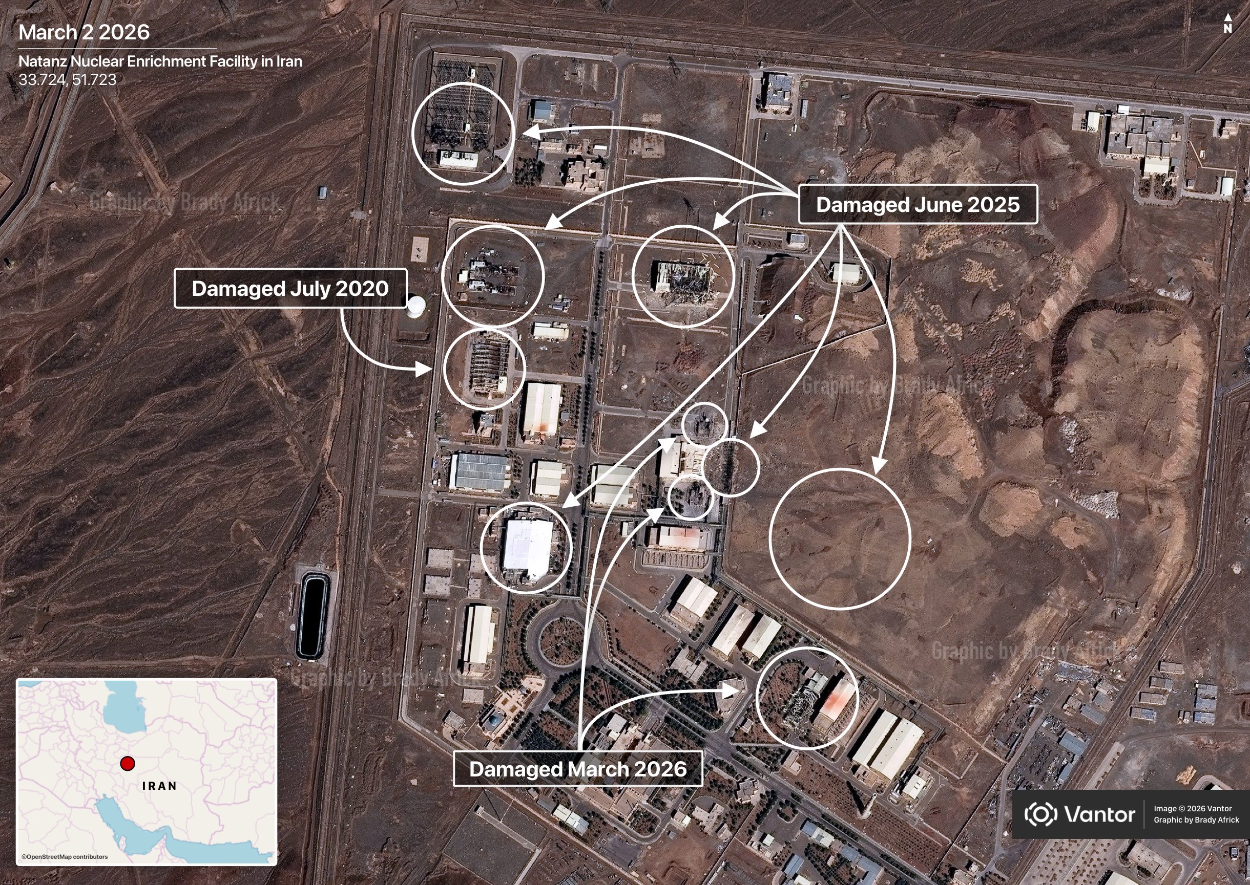 美伊以冲突中东现场直击幂谈天下 最新卫星图像显示，伊朗纳坦兹核浓缩设施再次遭到袭