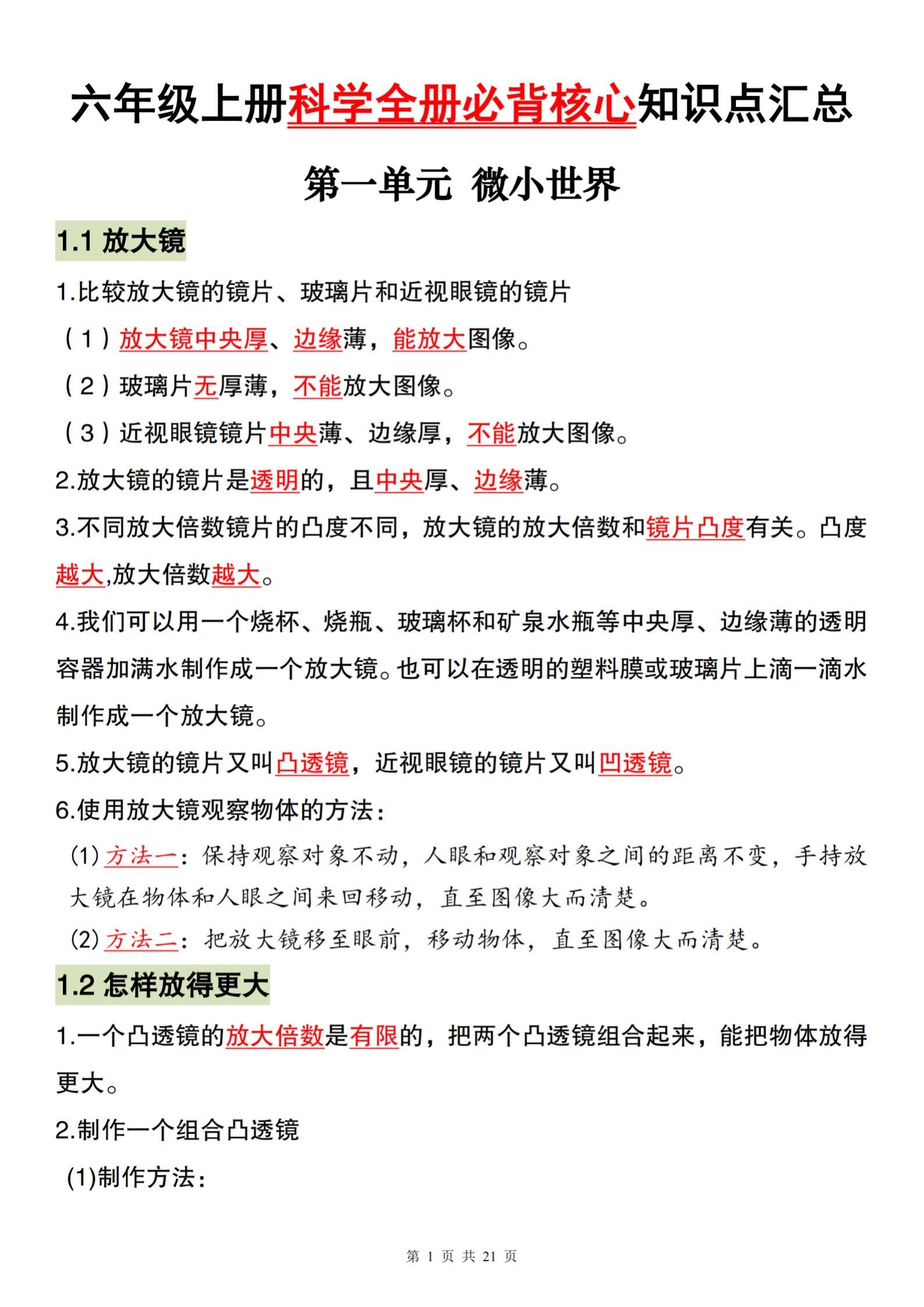 2025年秋小学六年级科学必背核心知识点。 知识点汇总总结  ing...