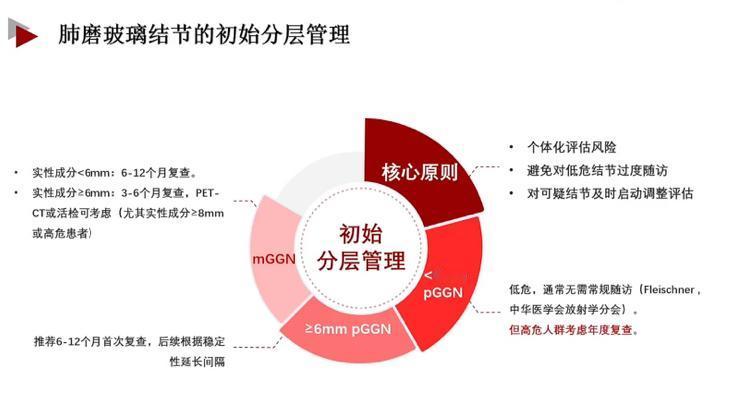 请大家记住不同磨玻璃结节的随访频率时间，特别是6毫米以下的纯膜玻璃结节无需常规随