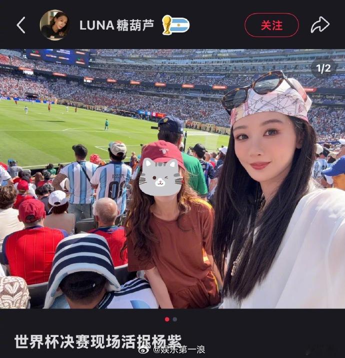 世界杯偶遇杨紫杨紫也去看世界杯决赛了 哇，紫妹也去看世界杯决赛了！ 