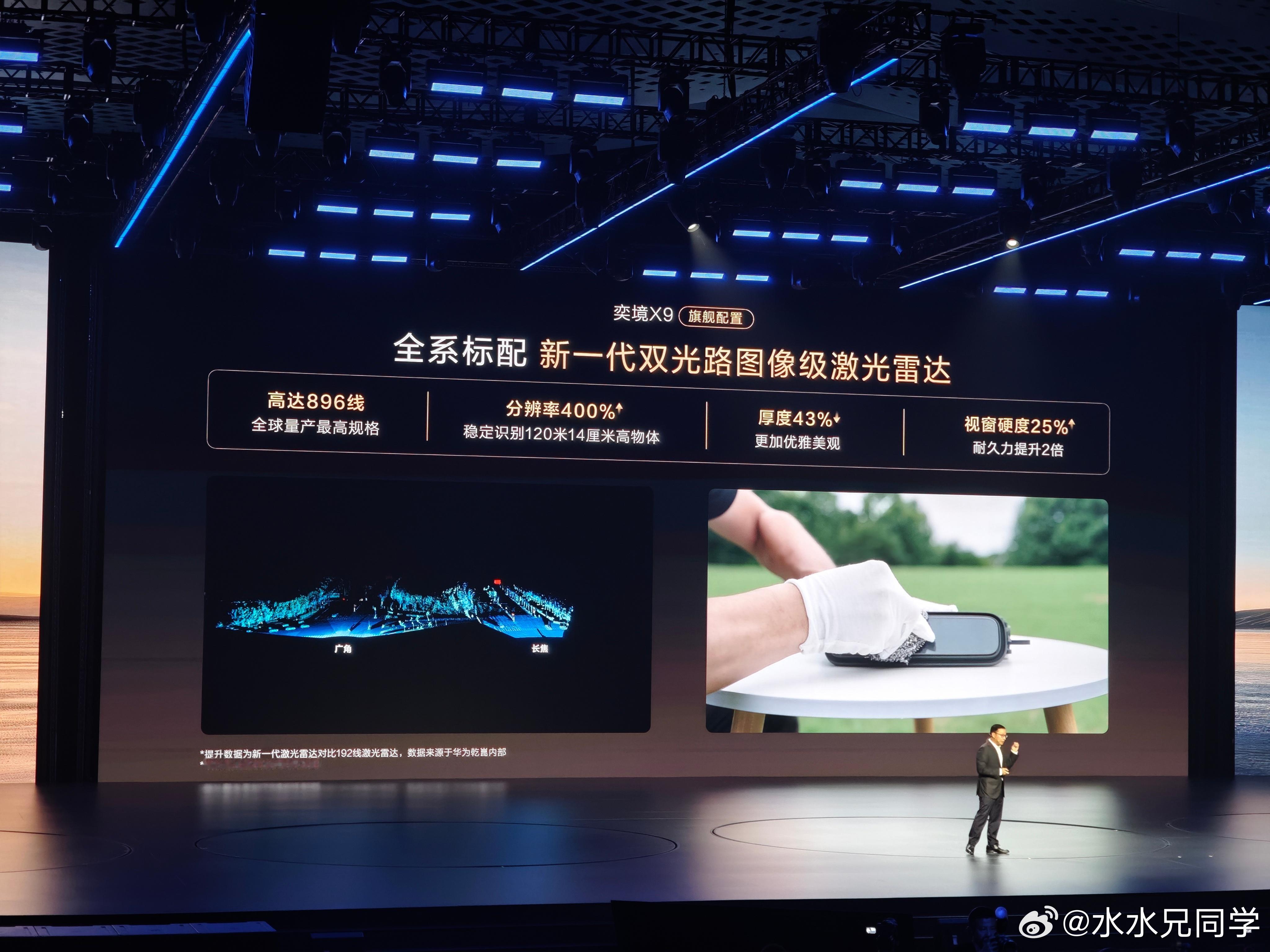 靳玉志：896线激光雷达，是为L3准备的。8月18日奕境x9开启预售