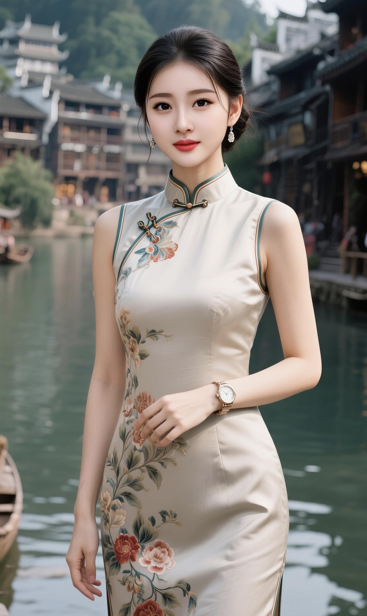 《一袭旗袍，一梦芳华》
 
针脚藏尽岁月轻，
盘扣凝住旧时晴。
一领高立风骨在，