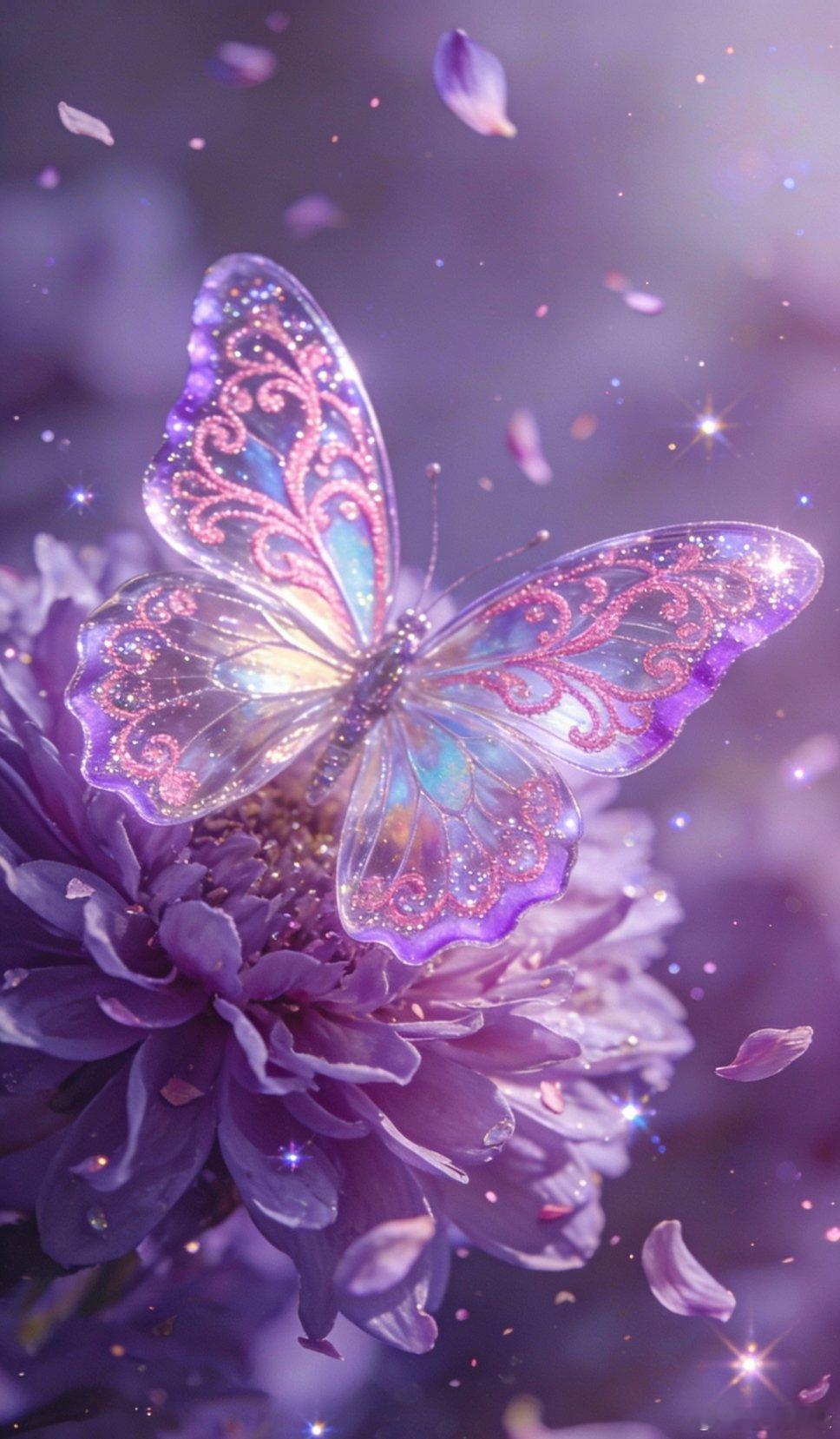 招财吸金蝶花恋温柔紫色系壁纸 