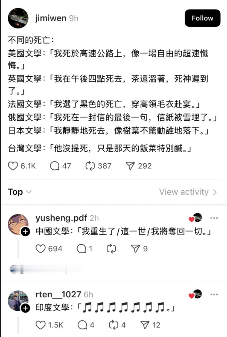 外网上的台湾省人总结各地文学…… ​​​