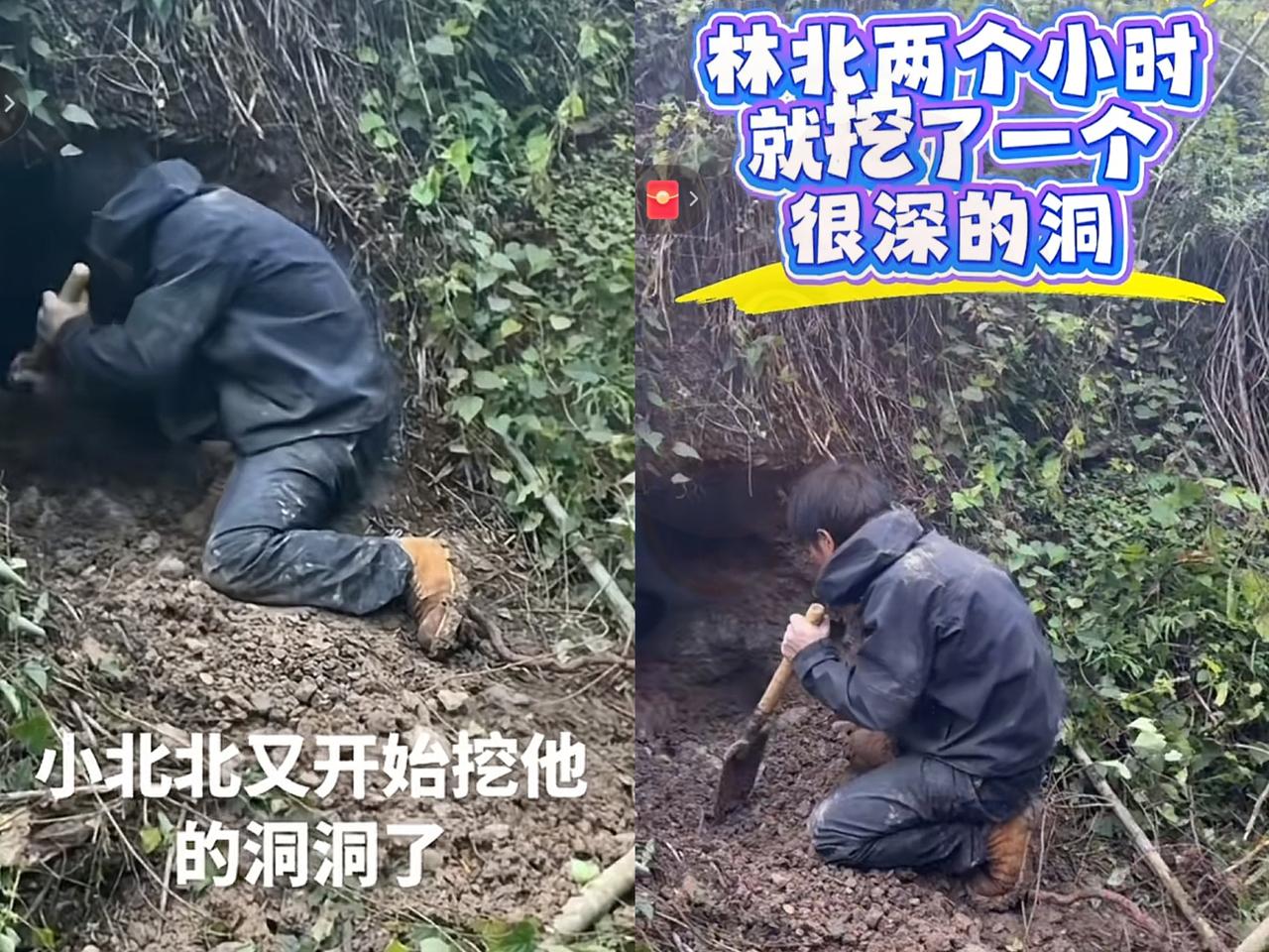 不得不说，荒野林北真是个聪明人！
他第一天进山，
做的第一件事不是找食物，生火，