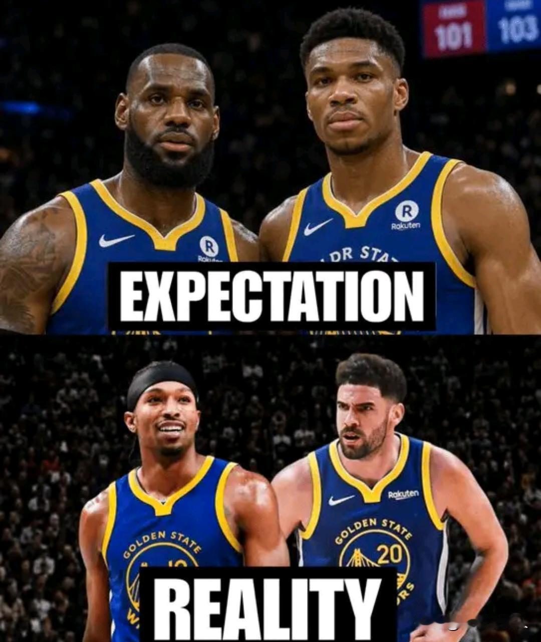 理想和现实的差距！NBA Memes玩梗调侃：勇士休赛期理想追求詹皇和字母哥，现