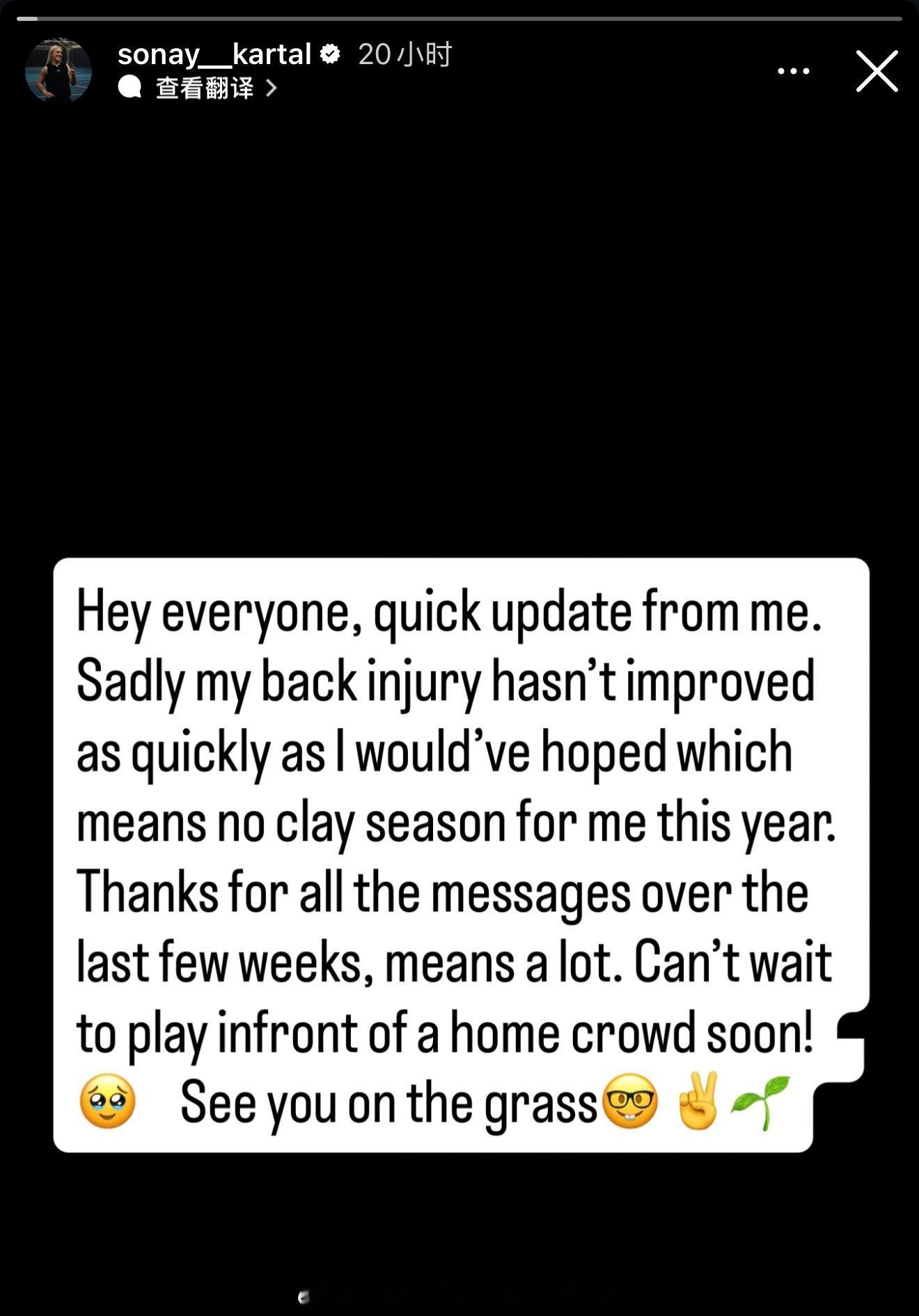 卡塔尔因伤退出红土赛季。 