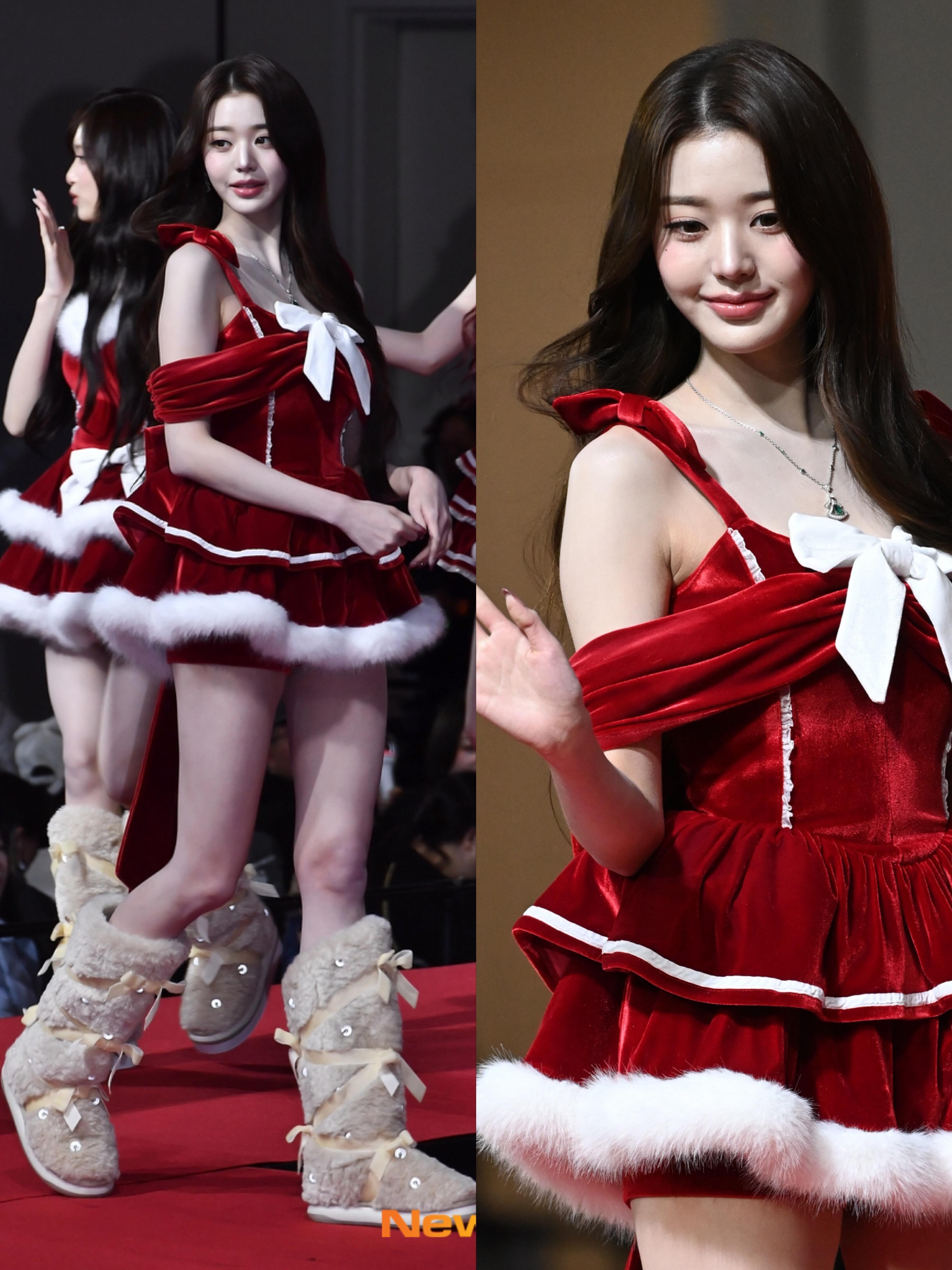 张元英SBS红毯，是圣诞氛围的小圆~好漂亮好漂亮宝格丽项链的绿与圣诞的红，融合的