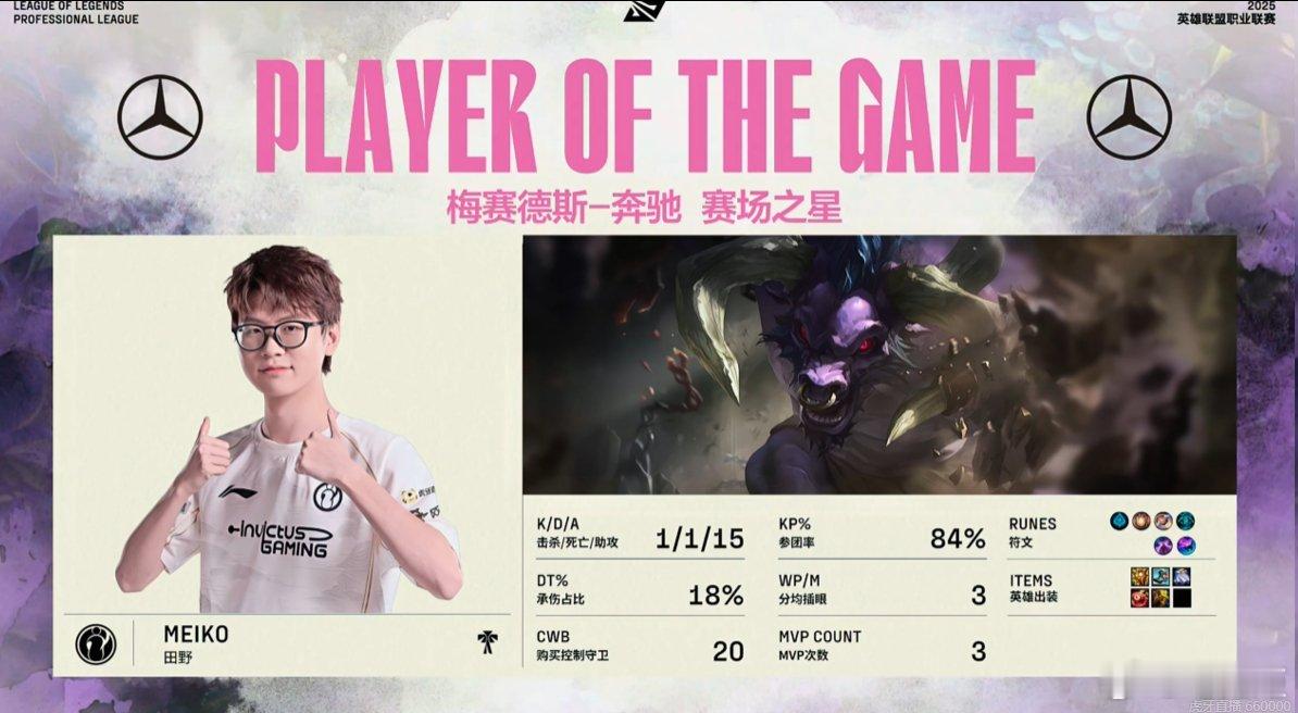 不容易啊！Meiko牛头1/1/15完美战绩收获本赛季第三个MVPWBG对战IG