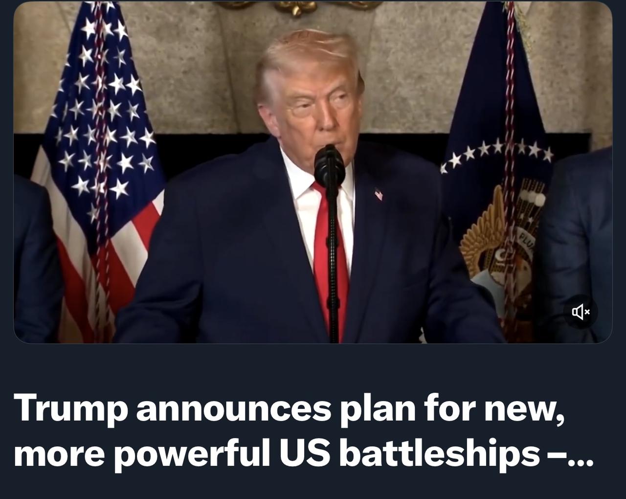 特朗普宣布，美国海军将开始建造一种新型巨型战舰，配备高超音速导弹和激光武器，他表