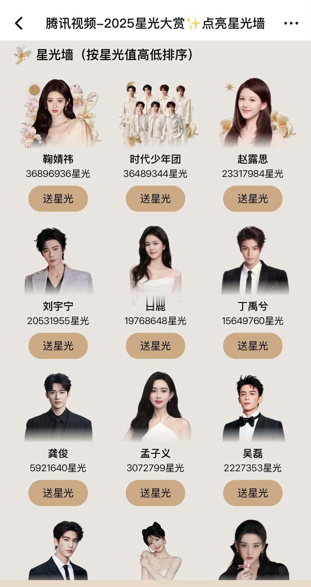 星光大赏投票最新排名 
