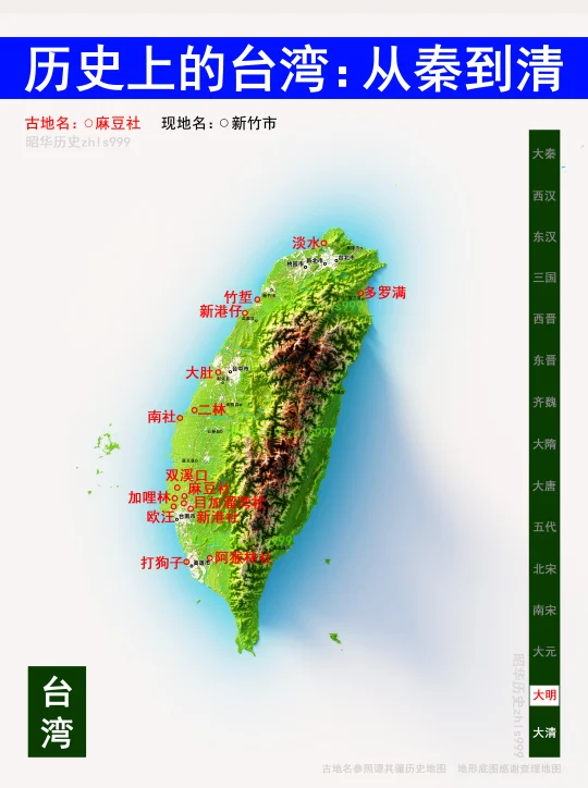 台湾各朝代古今地名对照