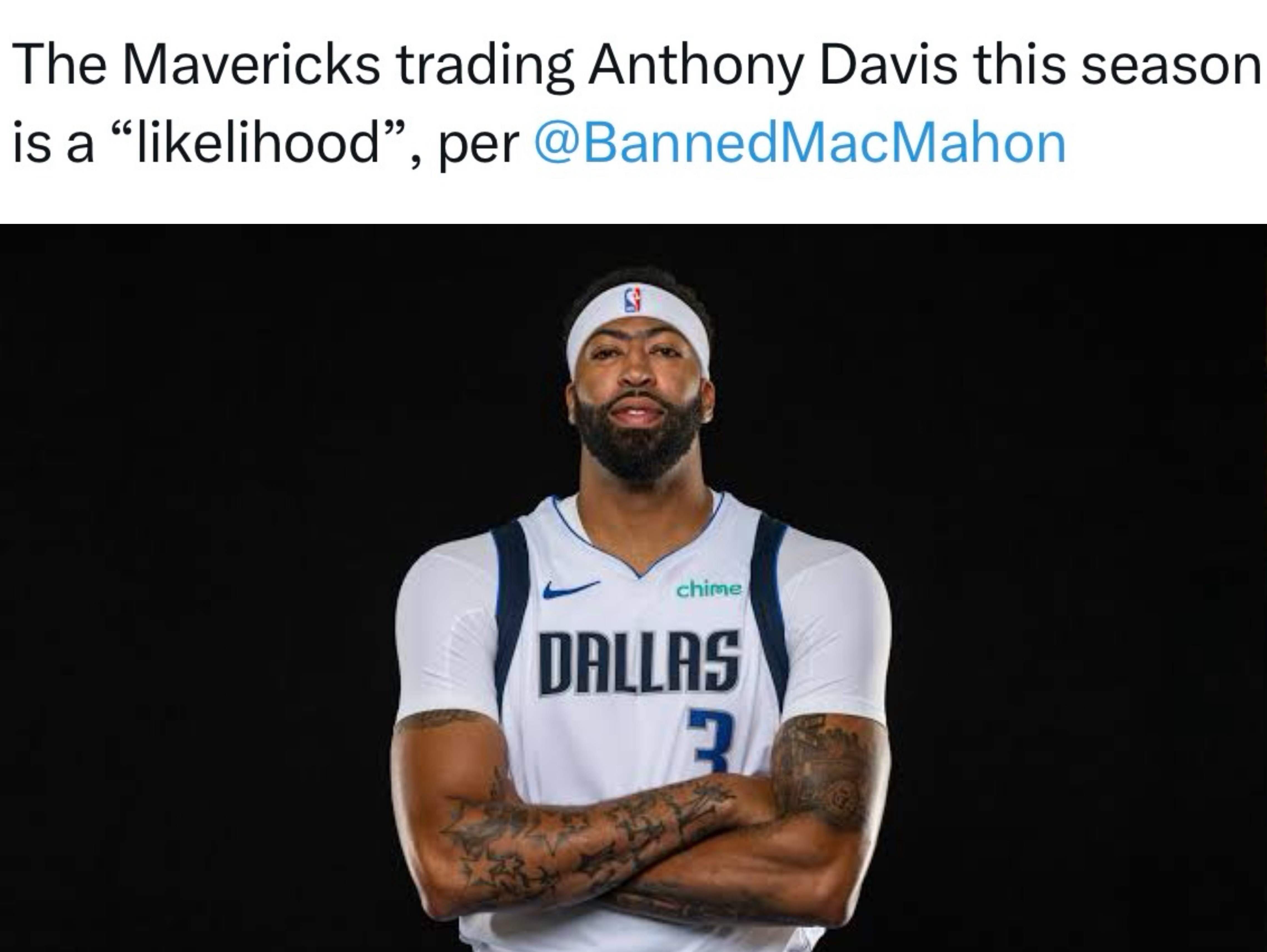 ESPN兼独行侠记者Tim MacMahon：独行侠队在本赛季交易安东尼-戴维斯