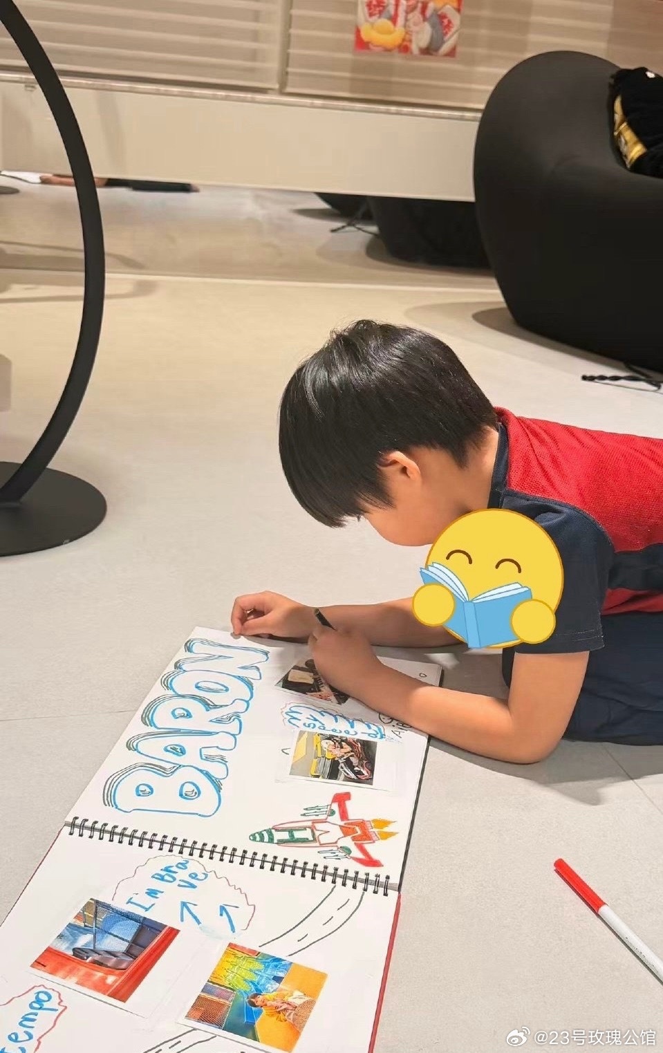 苏醒老婆廖语辰在家带娃，两儿子都是可爱正太模样。苏醒的儿子在国际学校就读，写得作