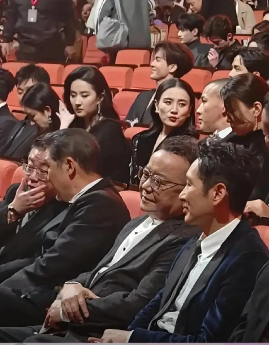 这一定是影视界的明星聚会，坐在前排的都是几位资深的老演员，坐在二、三排的都是一线