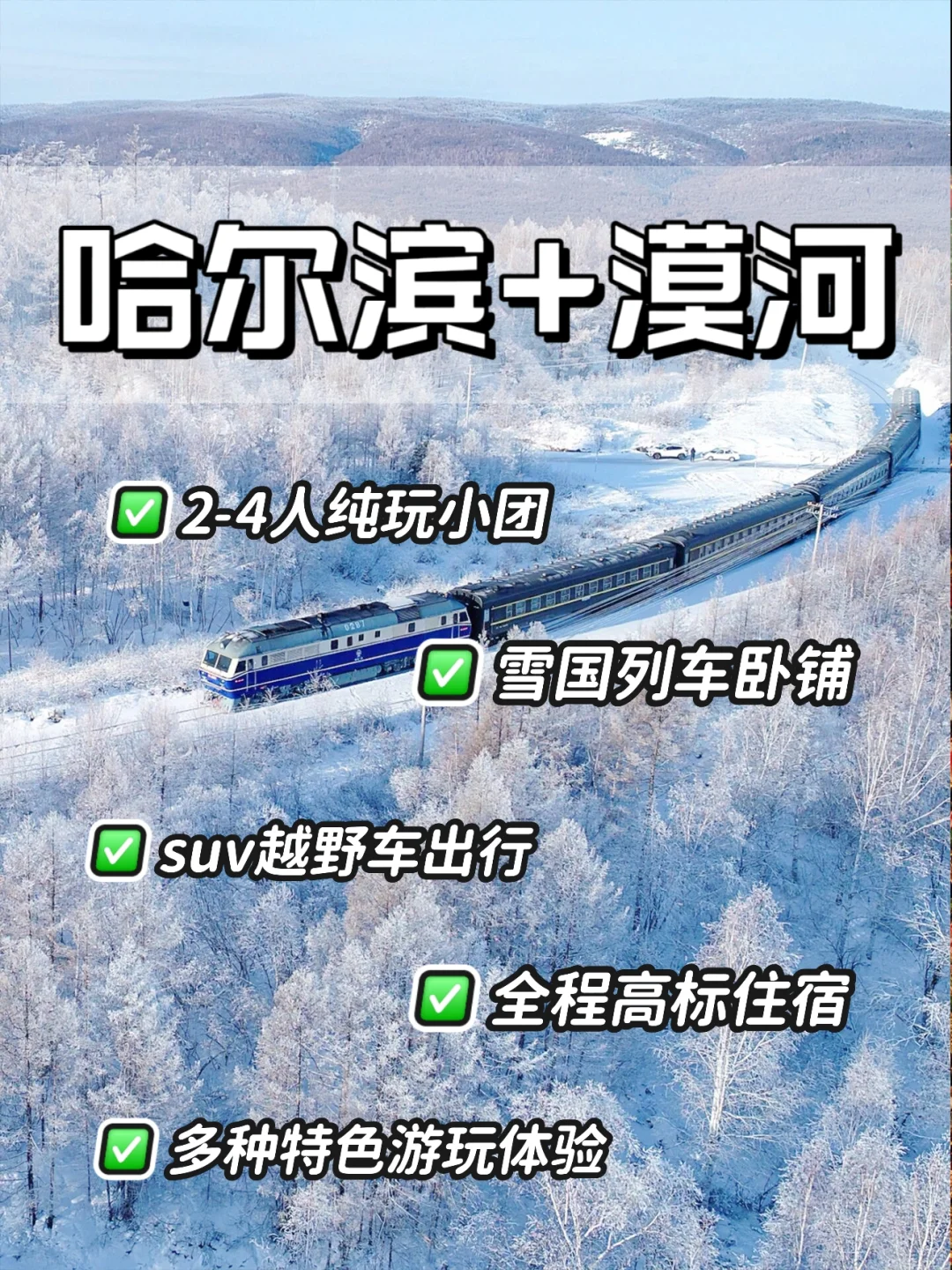 哈尔滨+漠河+雪国列车✅2-4人小团