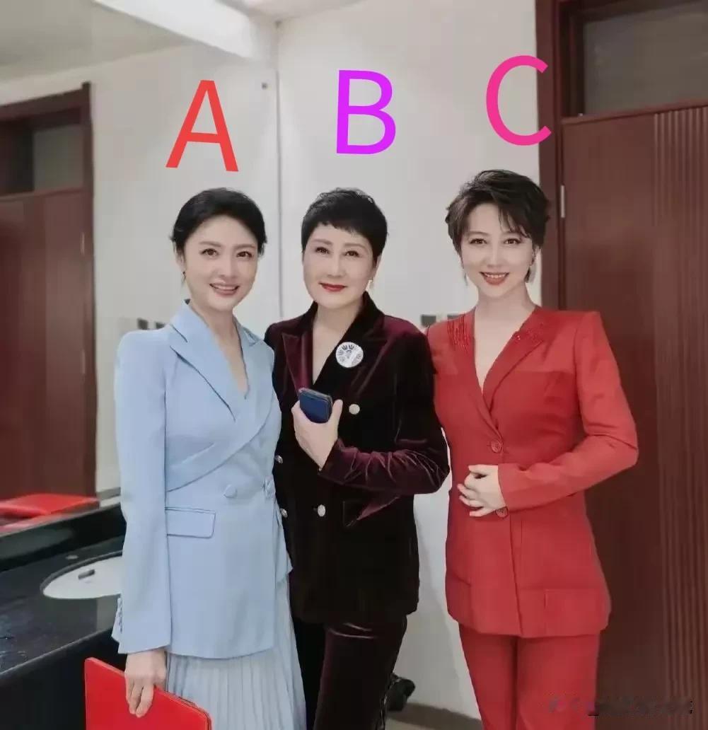 问了无数人，没有一个认识的，照片中的三位女士：
A：周涛
B：张凯丽
C：？？（