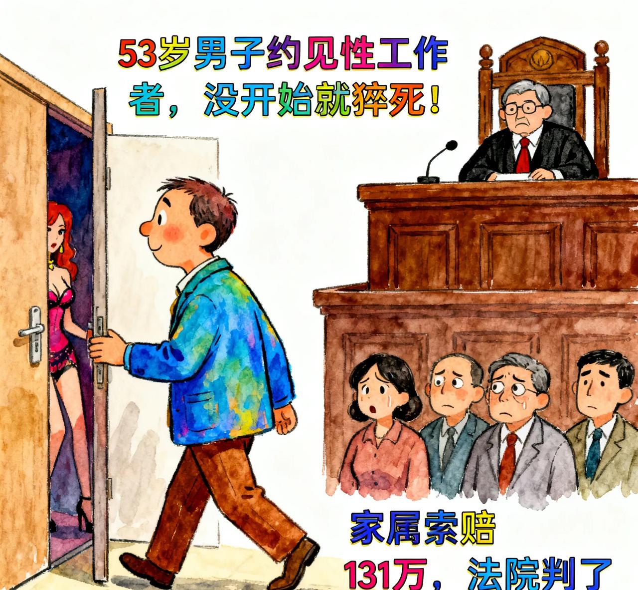 53岁老板约见性工作者，刚准备办事就猝死！家属索赔131万，法院判决绝了
 
家