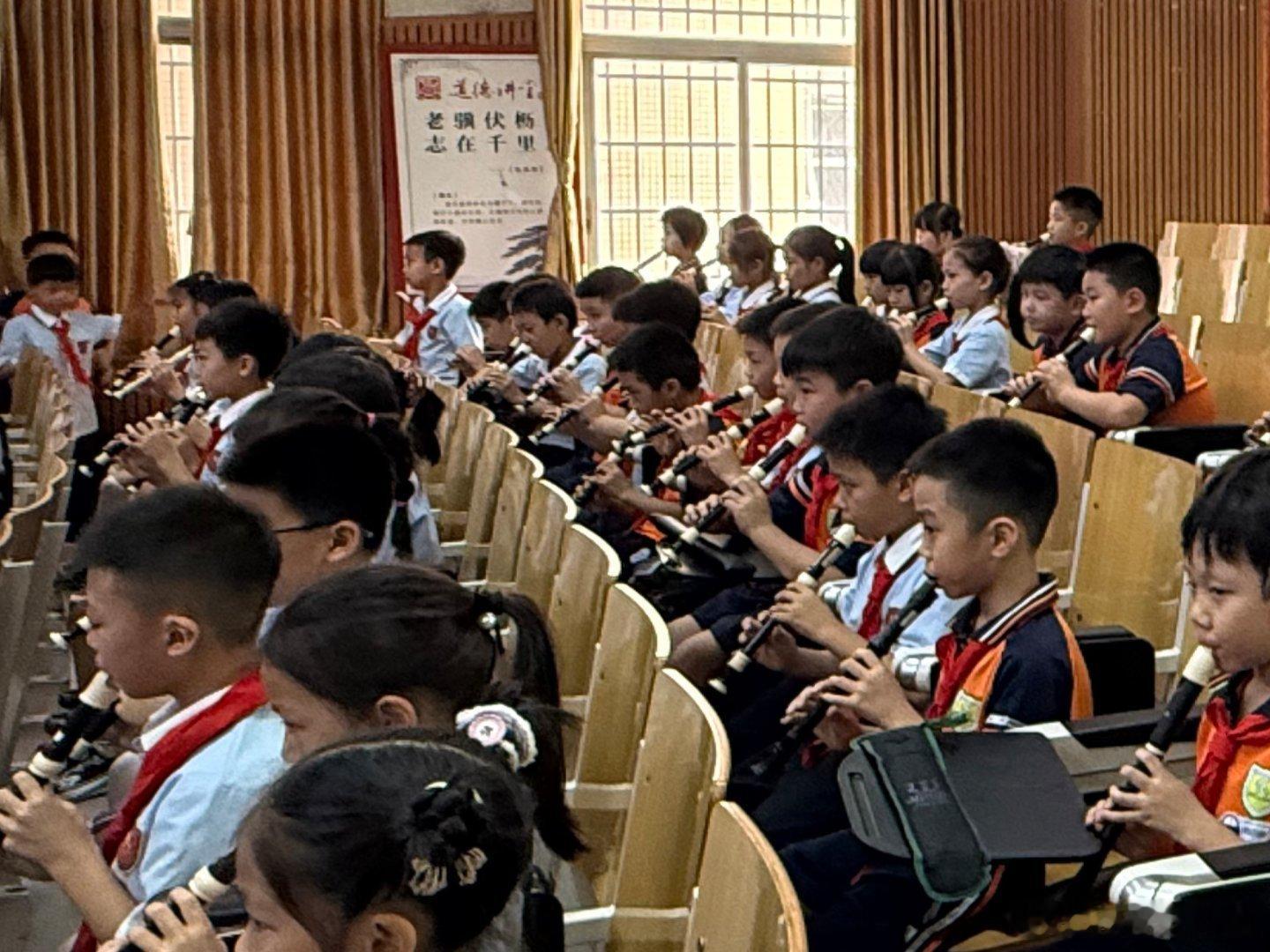 今天小宝学校举办六一文艺汇演，直笛大合唱是这样也是没想到的呀… 