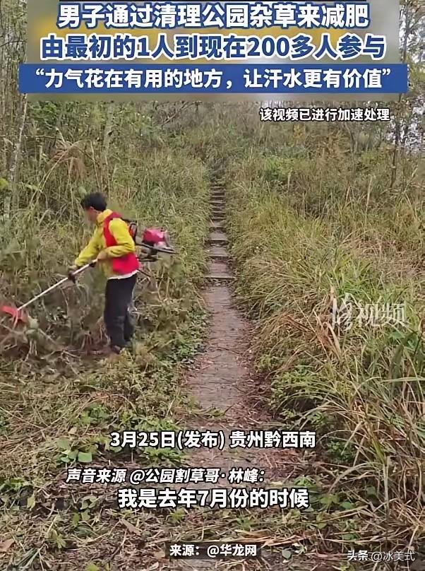 “这个男子火了！”贵州，一男子跑步减肥时，发现公园里杂草丛生，他觉得反正都要减肥