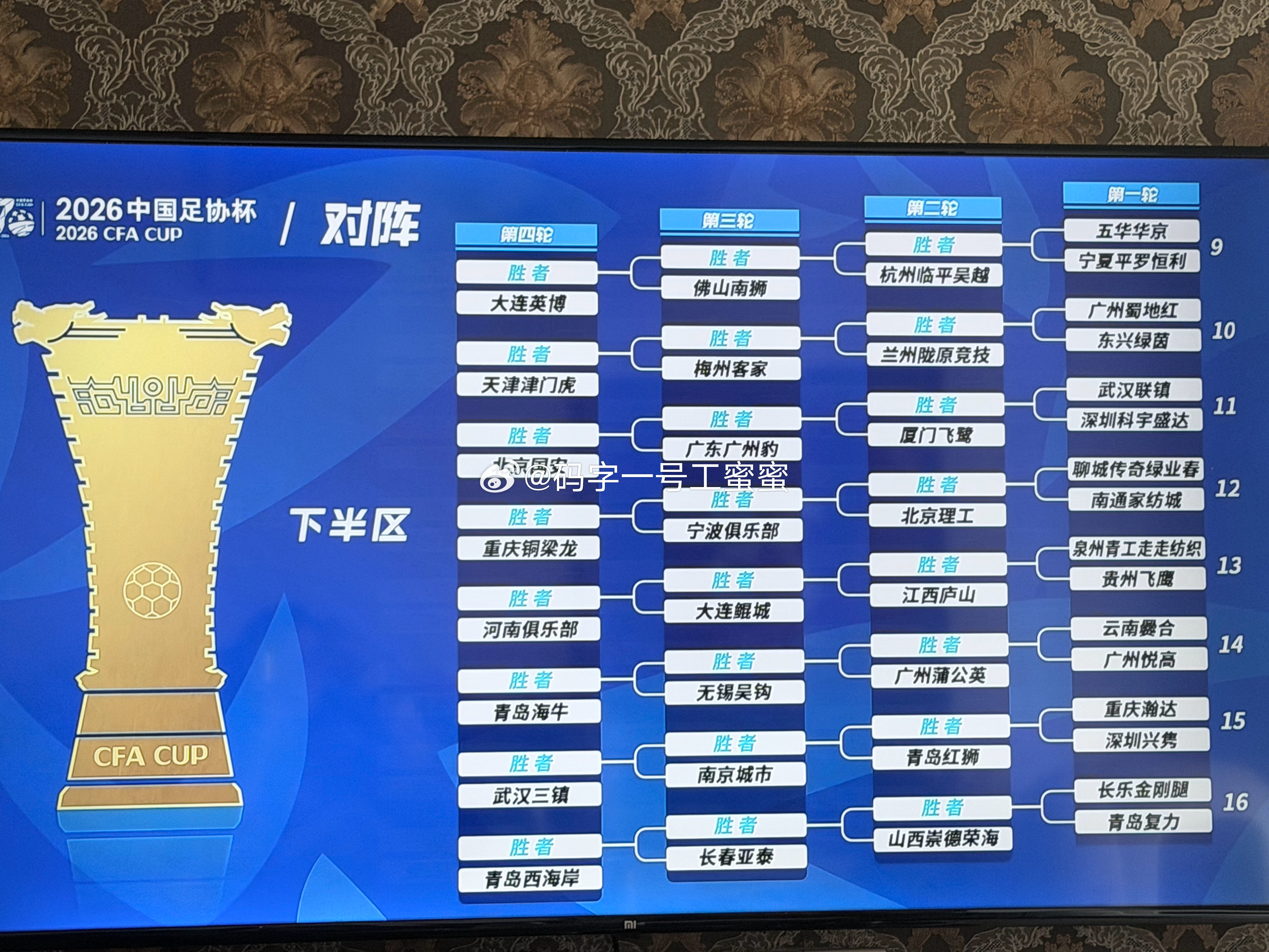 足协杯上下半区分组，看看谁能走到最后 