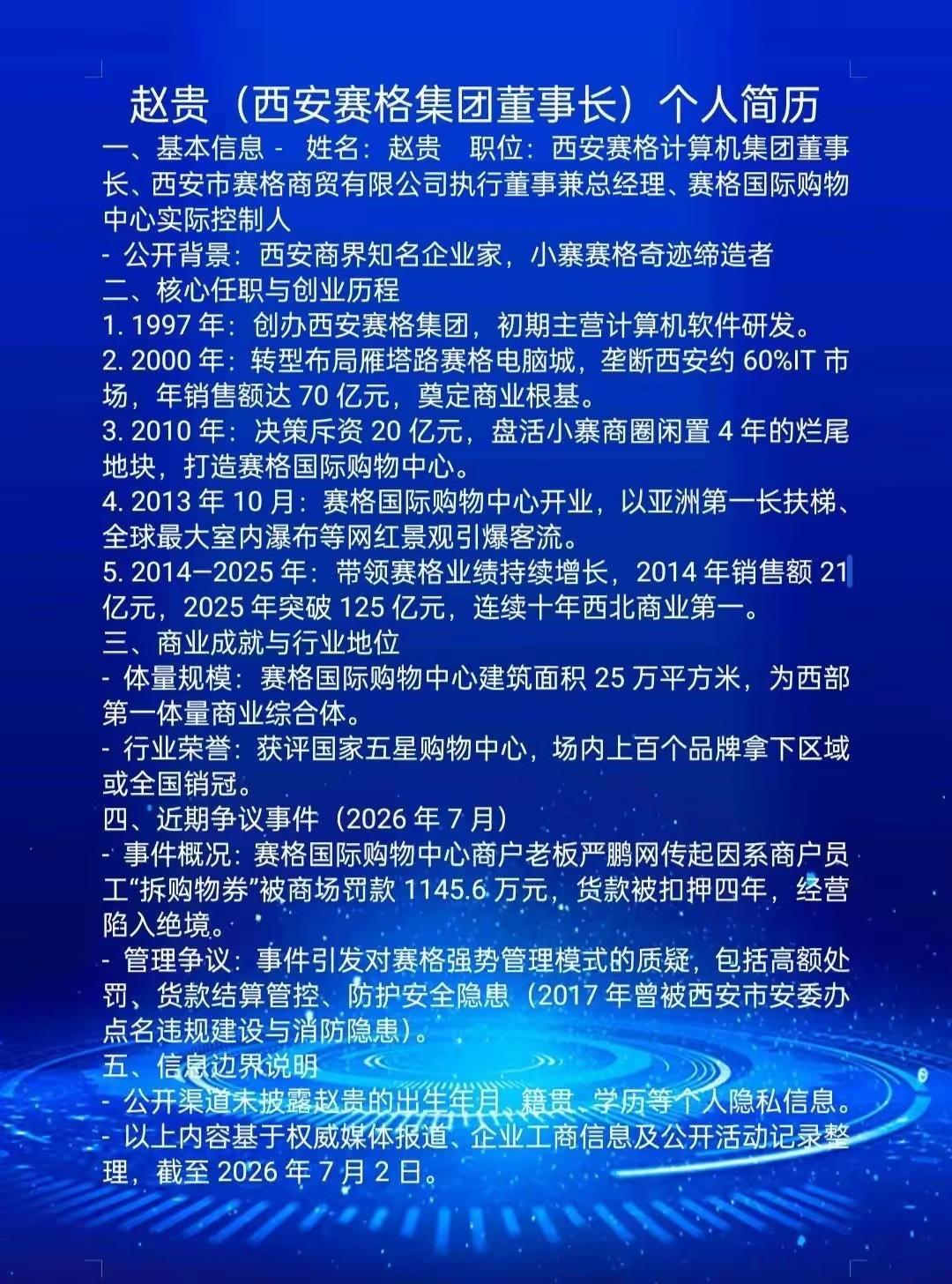 把西安赛格赵贵的创业履历翻完，我才发现这个把烂尾楼做成西部商业神话的人，这次栽跟