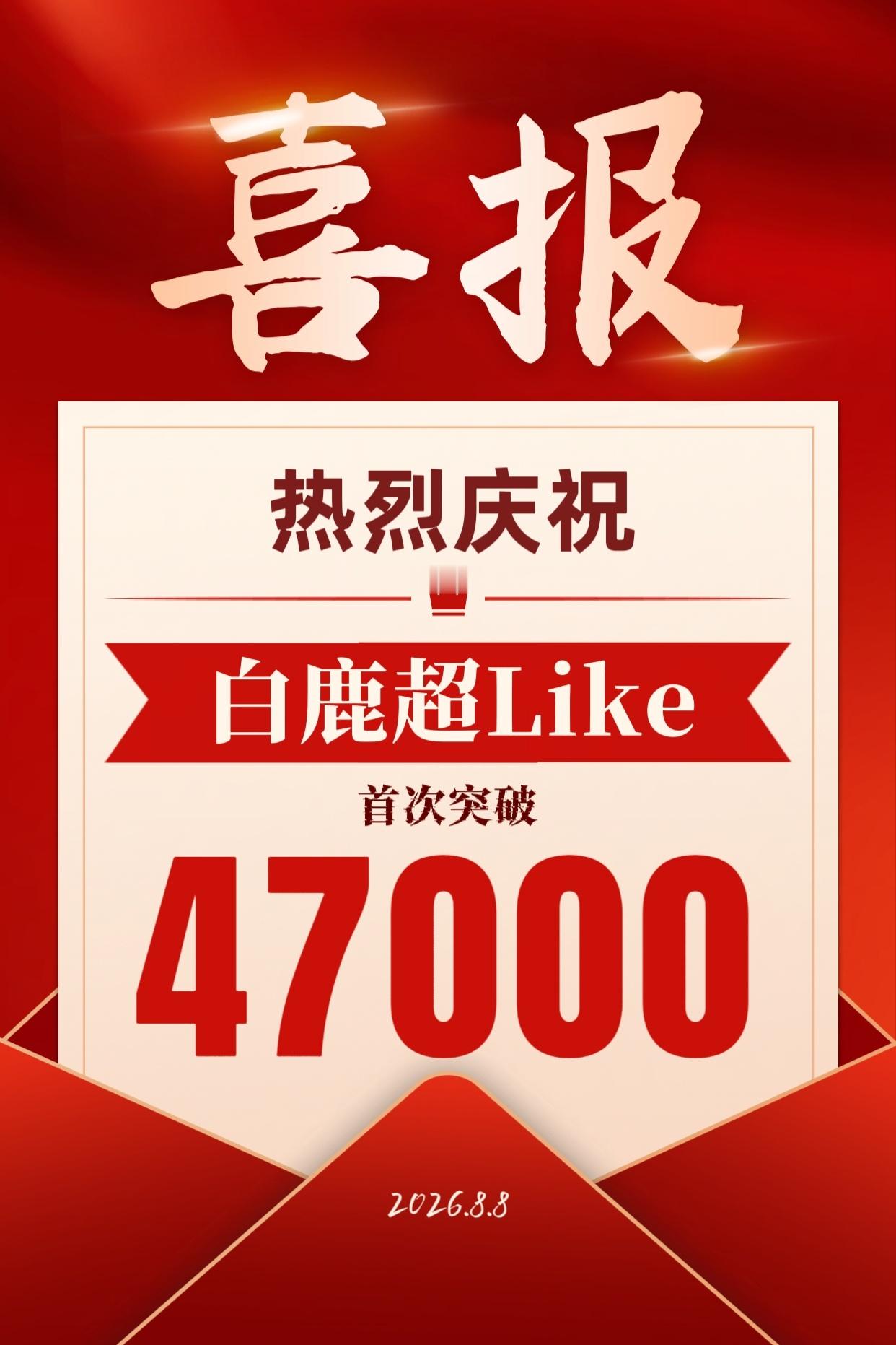 白鹿 【喜报】鹿毛伟大2026.8.8 顶流花粉再创佳绩📝恭喜白鹿超Like首