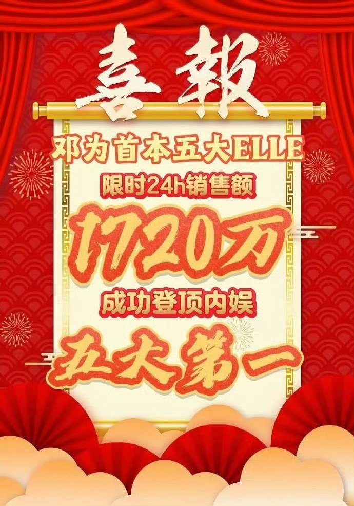 ELLE总监认证邓为开创新纪录，1720w五大销售登顶。太🐮了 ​​​