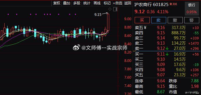 午盘银行股逆势上涨，$沪农商行 sh601825$ 涨4%，$重庆银行 sh60