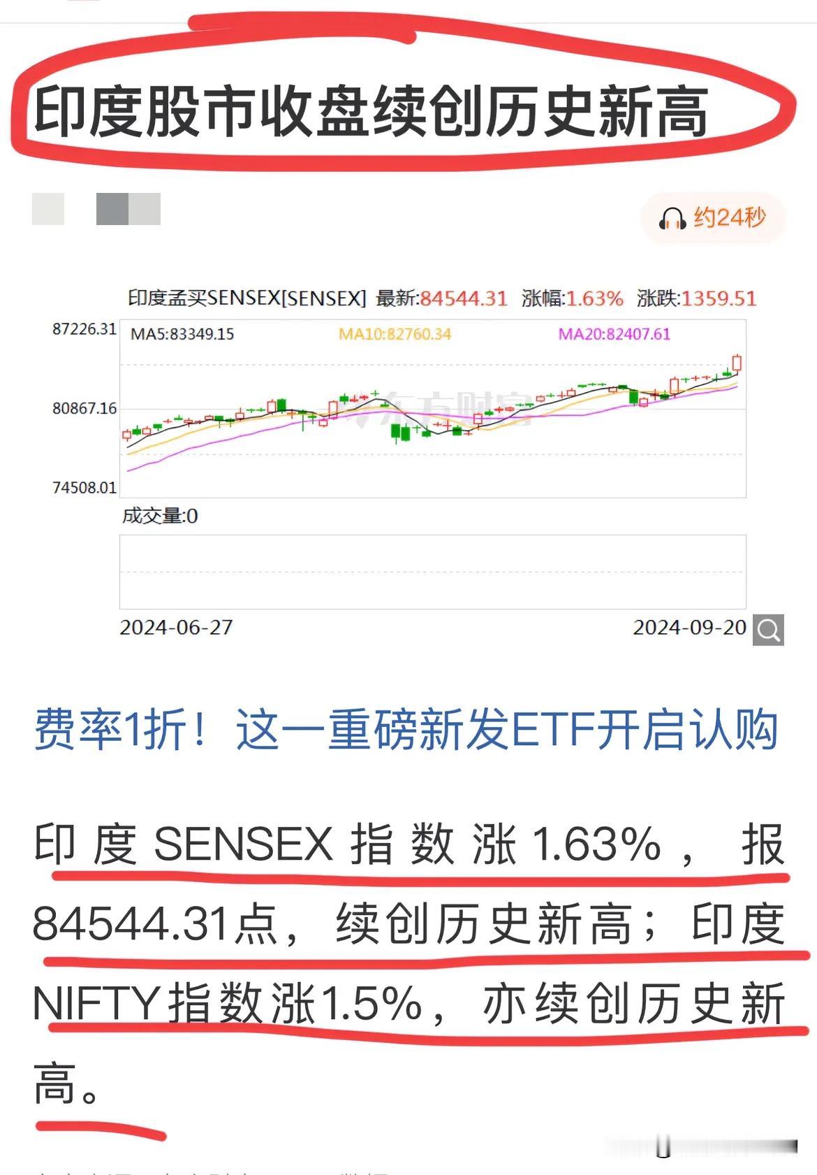 不可能，绝对不可能！有传言称印度股市再创历史新高，达到84554.31点！这怎么