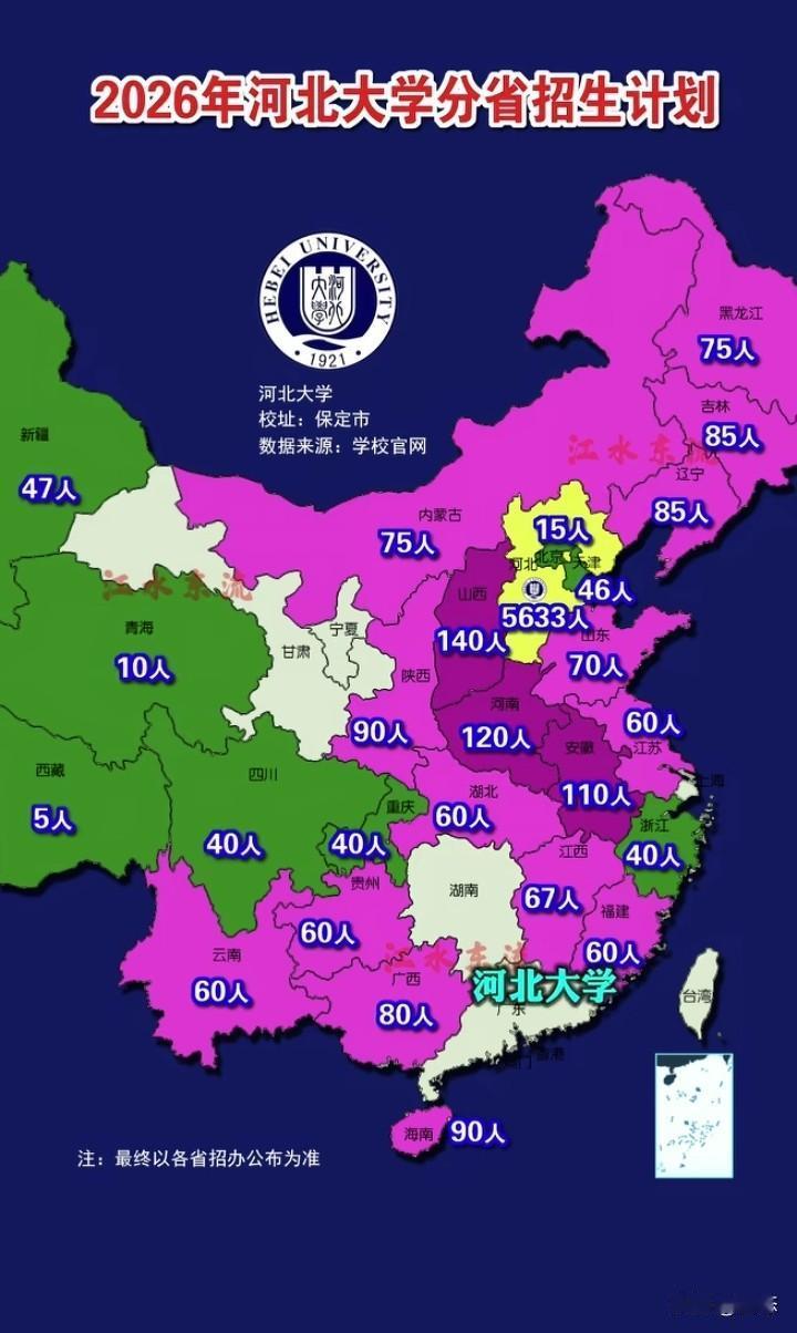 2026年河北大学分省招生计划，没想到湖南省，广东省，甘肃省，宁夏一个人都没有分