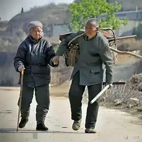 天净沙·老来相伴
老夫老妪相牵，
乡间村路徐前。
儿孝女贤莫羡。
暮年相伴，
此