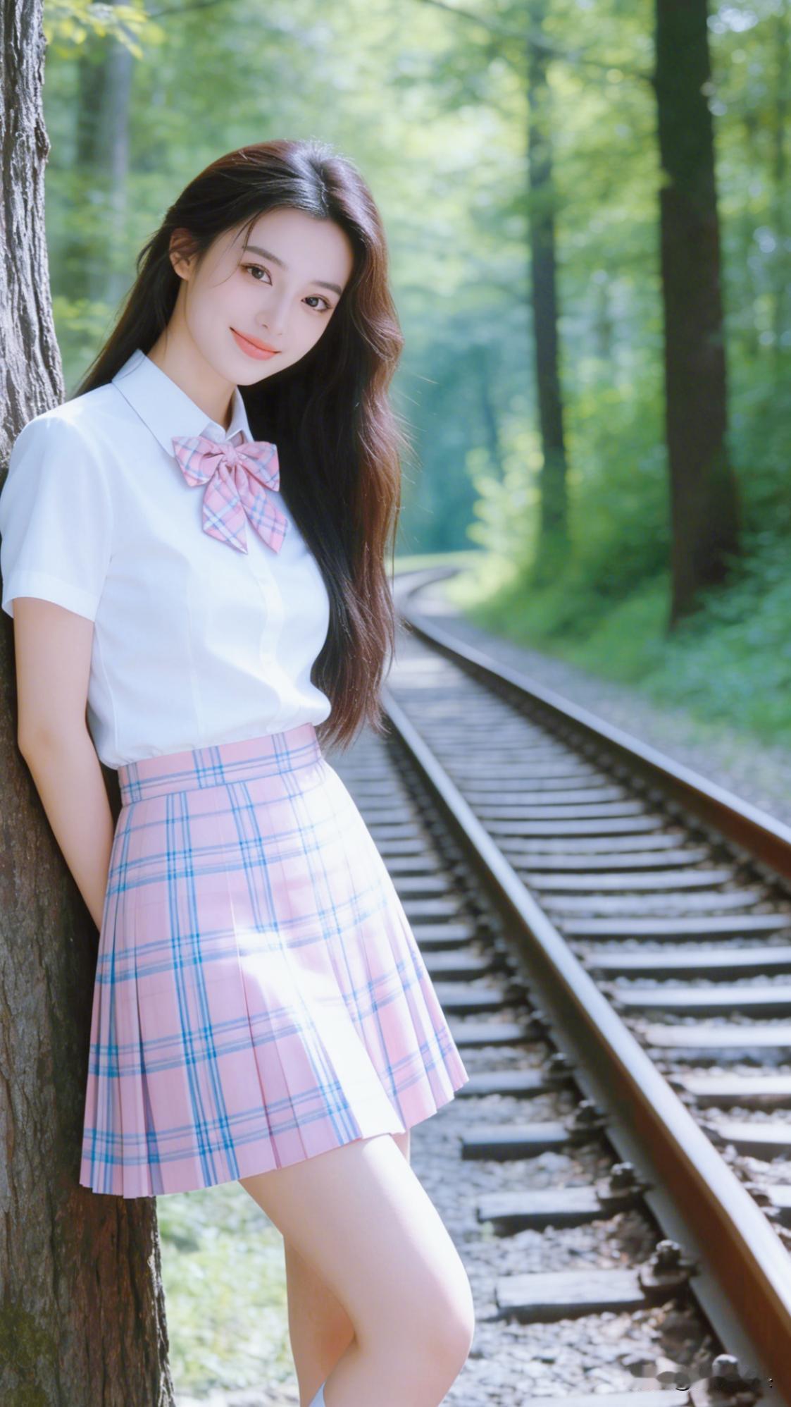 少女心爆棚的森林小道，甜美少女与铁轨的浪漫邂逅🌳💖为什么现在的小美女都喜欢自