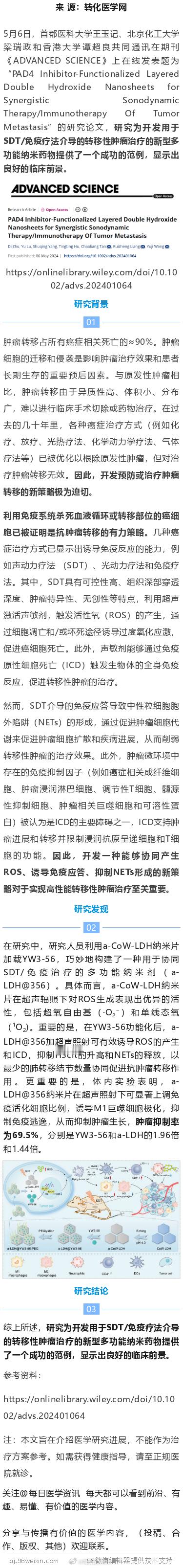 肿瘤抑制率达69.5%！首都医科大学等团队合作开发转移性肿瘤新型治疗方案超声动力