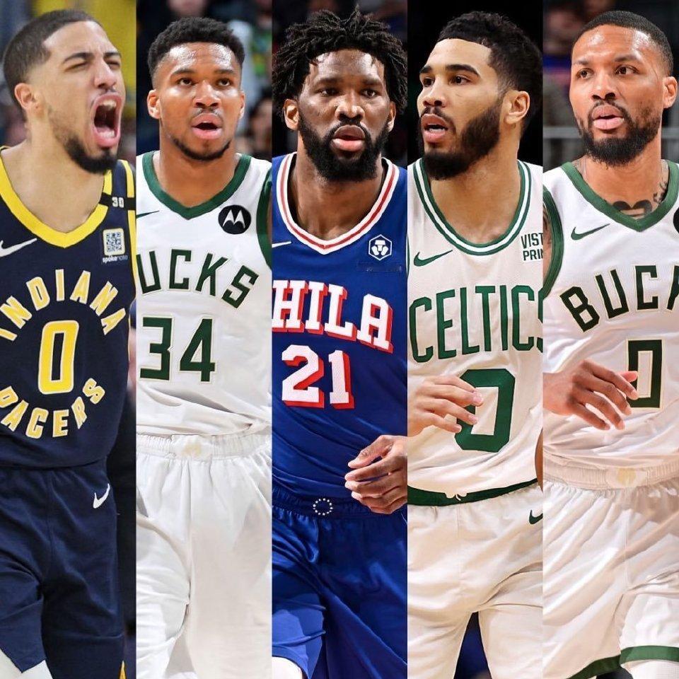 东西部首发对比图​1、詹姆斯（胜）塔图姆2、杜兰特（平）字母哥3、东契奇（胜）利