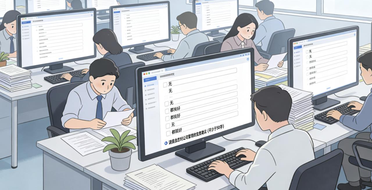 公司做满意度调查，行政部群发问卷，要求全员填写。
问卷最后一道题是：“请提出您对