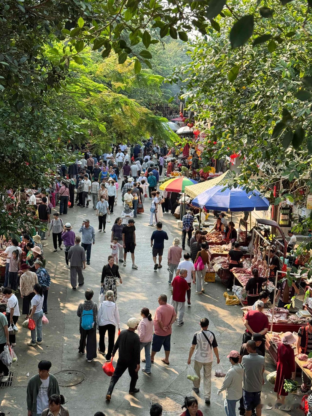 每个周六的早上6点到下午1点，在五指山市的南圣河边都有热闹非凡的周末市集，今天正