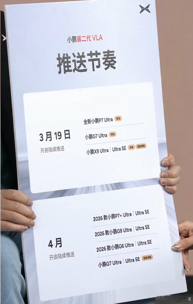 何小鹏直播第二代VLA推送 3月19日开启推送！公布了各个车型的全量推送时间！ 