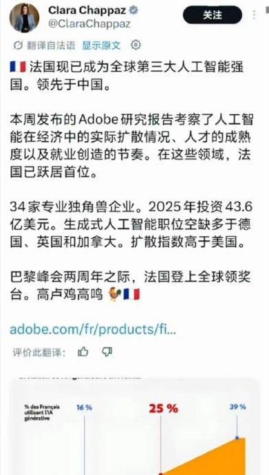 法国强势反超中国，一跃成为全球第三大人工智能强国！消息传出后，就连美国硅谷都感到
