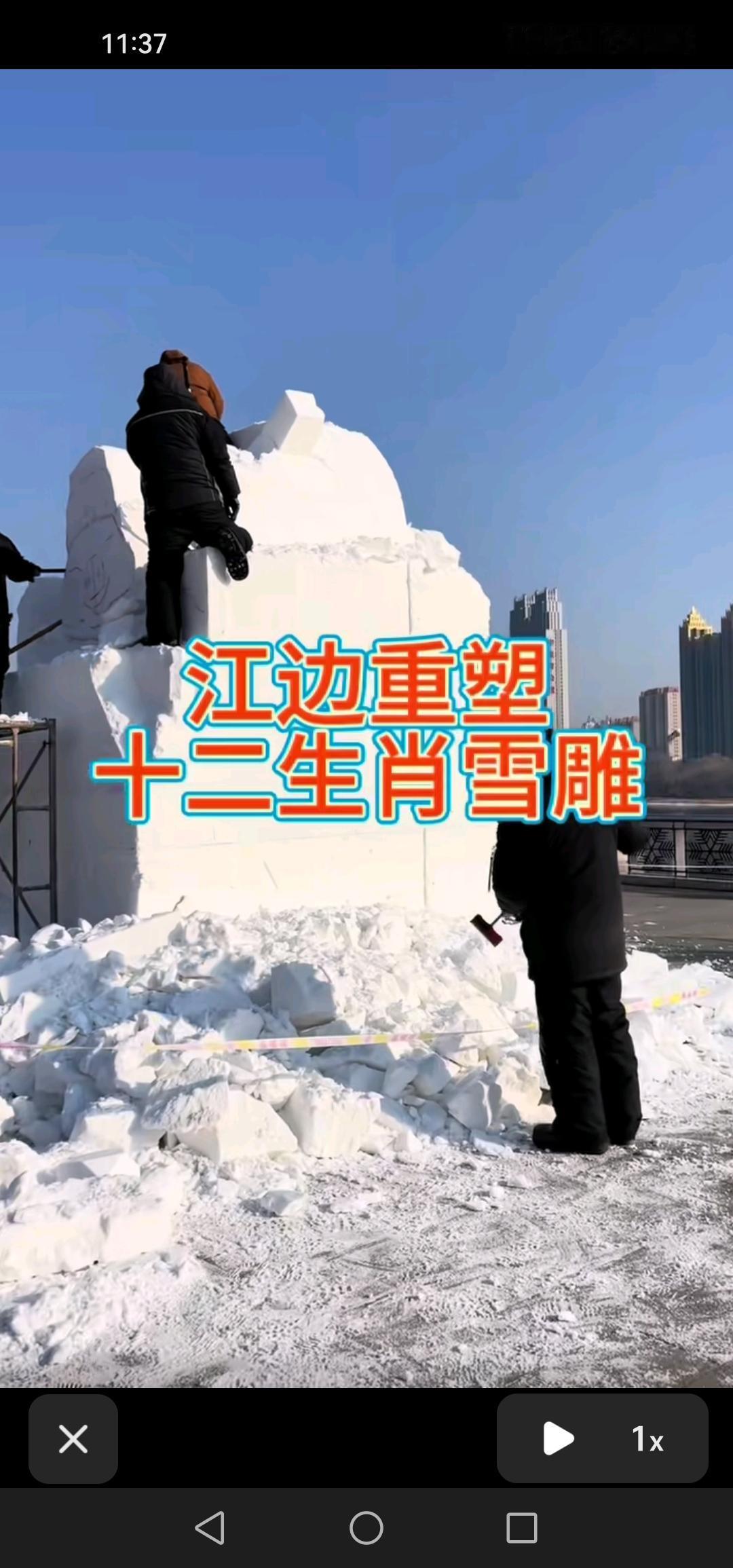 吉林市松江中路又开启了雪雕建设工作，此次雪雕依旧以十二生肖为主题，真让人期待建成