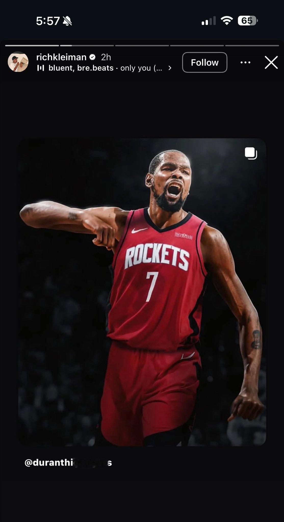 杜兰特又穿上了7号，最近一个穿7号的火箭球员是[doge]NBA自由市场 ​​​