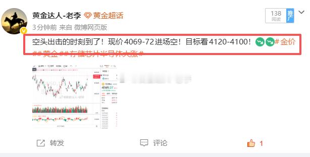 终于给空头活路了！4072空单，快速行情，现已给4060一线！给了120点的利润